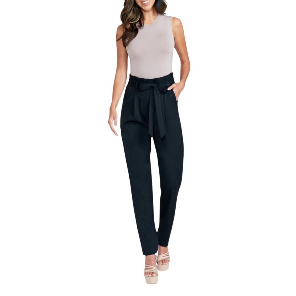 NWOT Bagatelle Tie Front Elastic High Waist Relaxed Fit Black Pants - Picture 2 of 10